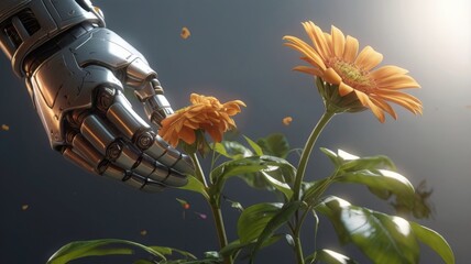 Android robot hand flower in the sky