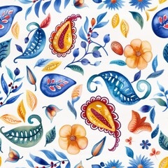Obraz premium Seamless pattern with intricate paisley patterns in bold, bright colors. Conveyed in watercolor form