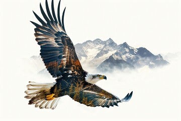 Obraz premium Majestic bald eagle soaring over mountain range embracing nature's beauty