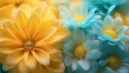 Fototapeta premium Floral Elegance: A Dance in Yellow and Cyan