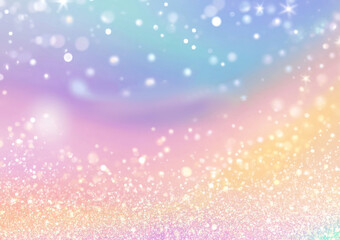 Fototapeta premium Pastel rainbow with glitter and sparkles soft white background.