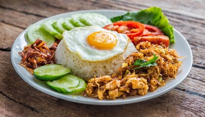 Authentic Indonesian Nasi Goreng with Fried Egg and Vegetables