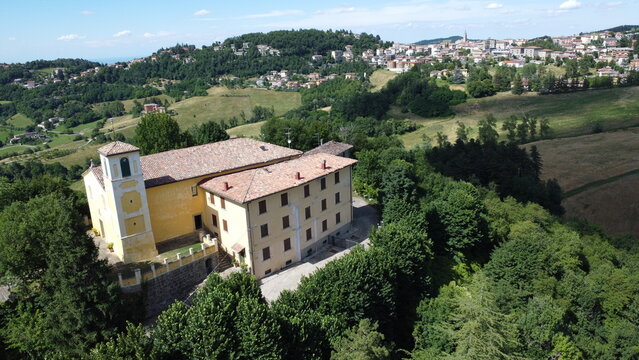 Verucchia Monte Quesiolo drone photographs of the convent and the Zocca castle in Modena