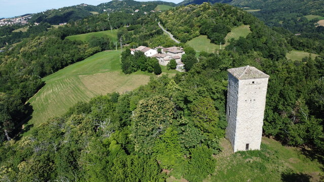 Verucchia Monte Quesiolo drone photographs of the convent and the Zocca castle in Modena