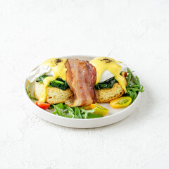 Savory Eggs Benedict with Spinach and Bacon