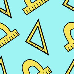 Back to school seamless vector pattern featuring educational supplies isolated on blue background