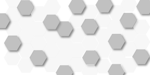 Abstract white and gray multi-shades hexagonal background.  Abstract Technology, 3D futuristic abstract honeycomb mosaic white background. geometric mesh cell texture.