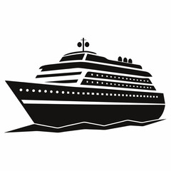 Big cruise ship clip art. Flat monochrome vector illustration, Ship silhouette Vector design