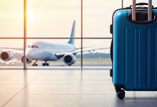 planning for business travel trip schedules and searching for a flight booking or for vacations and holiday travel concepts as wide banner of luggage suitcases at the airport