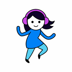 Obraz premium Girl with headphones, listening to music and dancing