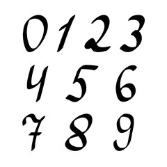 A set of numbers, on a white background, hand-drawn