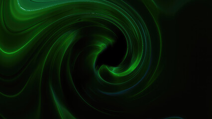 Green looped background of twisted swirling energy magical glowing light lines abstract background energy futuristic rays