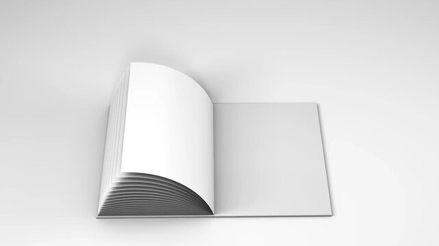 Blank book turning pages on white background