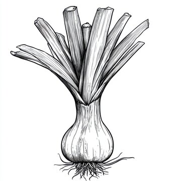 recommend clip art: Black and white Vintage engraved art of a leeks isolated on white background, ink sketch illustration, simple vector art design, highly detailed line art, high contrasty. 