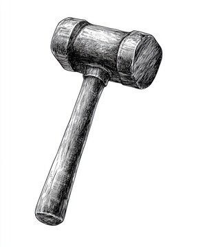recommend clip art: Black and white Vintage engraved art of a mallet isolated on white background, ink sketch illustration, simple vector art design, highly detailed line art, high contrasty.