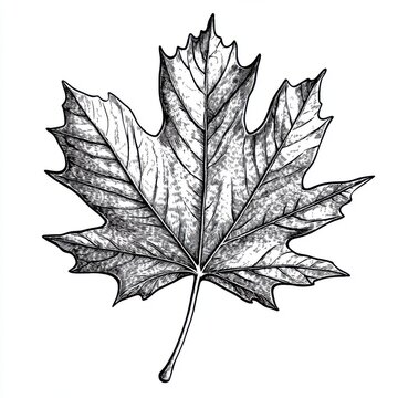 recommend clip art: Black and white Vintage engraved art of a maple leaf isolated on white background, ink sketch illustration, simple vector art design, highly detailed line art, high contrasty. 