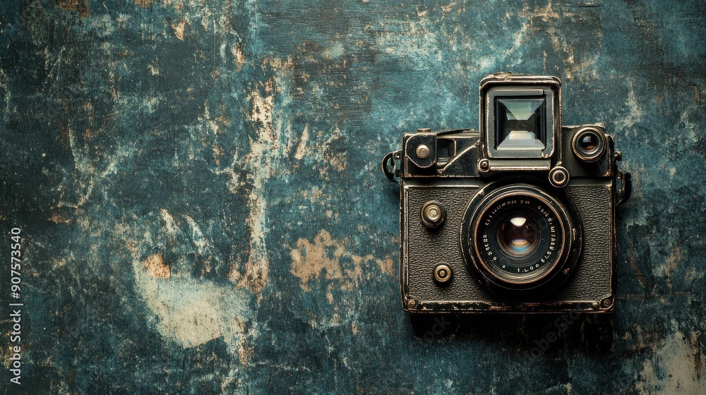 Wall mural vintage camera on a rustic background