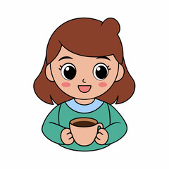 Girl enjoying a cup of coffee with a cute smile