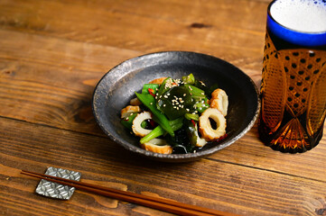 オクラとちくわとわかめの和え物