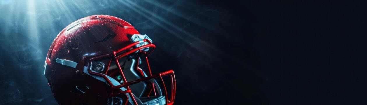 Football helmet in a dramatic spotlight, Football helmet, sports hero imagery ,copyspace.