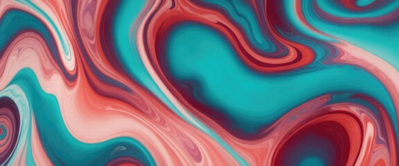 Luxurious marbling Maroon, paint swirls in beautiful teal and orange colors abstract background with waves
