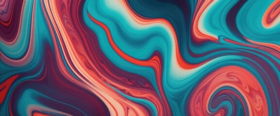 Obraz premium Luxurious marbling Maroon, paint swirls in beautiful teal and orange colors abstract background with waves