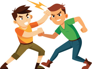 Two angry boys fighting and shouting at each other