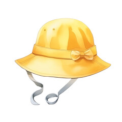 A charming yellow sun hat with a bow and chin straps, perfect for sunny days and outdoor adventures.