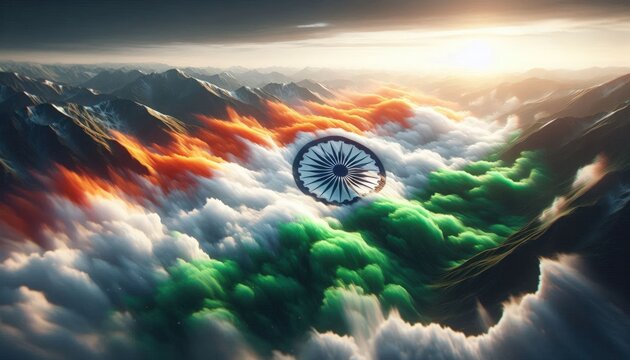 Tricolour Indian flag with Ashok wheel background illustration, 15th August Indian Happy Independence Day poster design