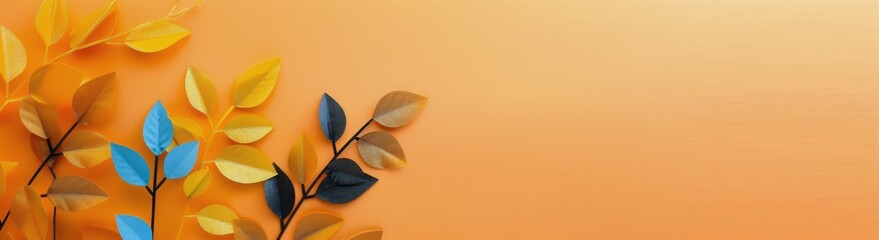 Colorful Leaves on a Vibrant Orange Background