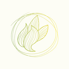 Organic minimalist summer and spring branches with leaves. Simple flower logo design element. Elegant floral twig decoration. Botanical simple. Plant icon. Vector Graphic.