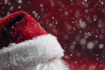 Red Winter Hat With Pom Pom Surrounded by Snowflakes in Cozy Indoor Setting