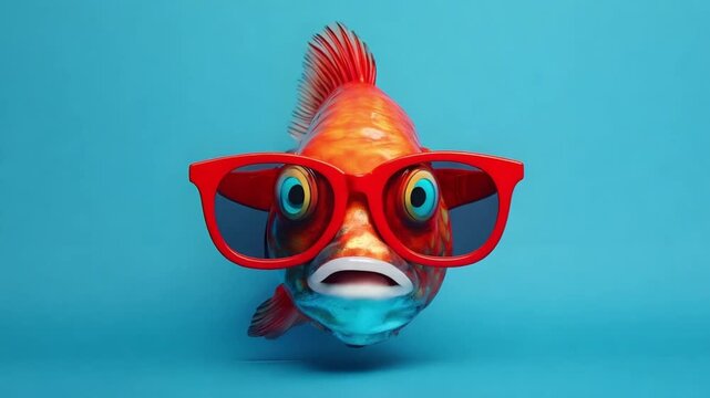 Colorful fish wearing glasses, surprised expression, talking.
