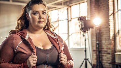Plump girl posing confidently, celebrating body positivity and self-acceptance.