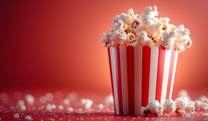 Freshly Popped Popcorn in Red and White Striped Container