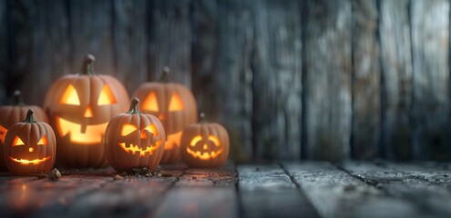 Glowing Jack-O-Lanterns Lining Wooden Steps on Halloween Night