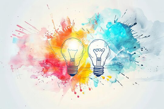 Workshop on business innovation, watercolor splashes, strategic planning