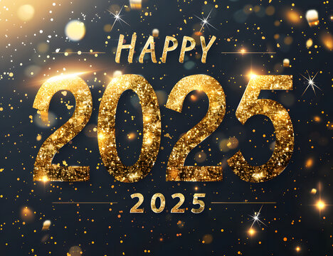 Happy New Year 2025 with numbers of different shapes