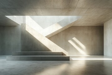 Abstract architecture space, Interior with concrete wall. 3d render, Generative AI