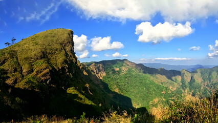 Mountains, sky, bright sunshine, tourist attractions Khao San Nok Wua, Kanchanaburi, Thailand,...