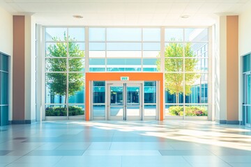 Fototapeta premium the modern medical building main entrance brick corporation facility medicals corporate medic