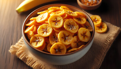 testy banana chips in the bowl