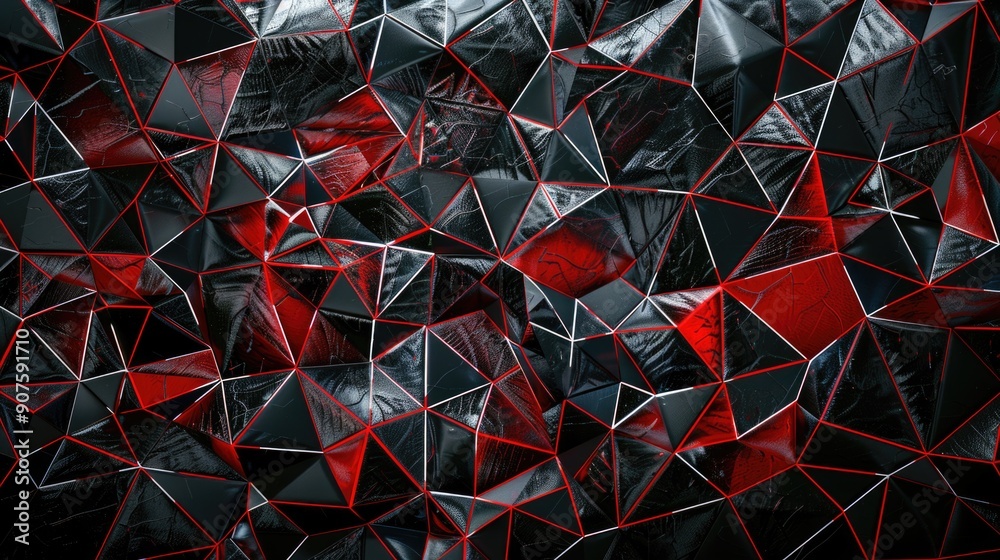 Poster black red low-polygonal background in the form of polygons and white lines between them. ai generati