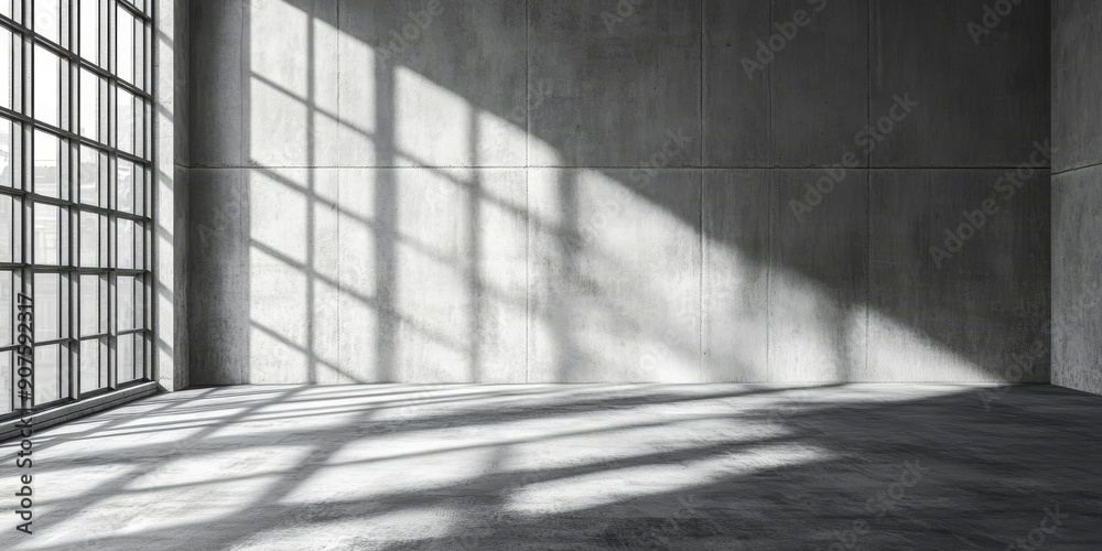 Wall mural 3d render of empty concrete room with large window on nature background, Generative AI