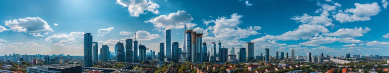 Obraz premium Panoramic City Skyline from a Prime Rooftop Vantage Point: The Essence of Urban Landscapes in a Single Aerial View