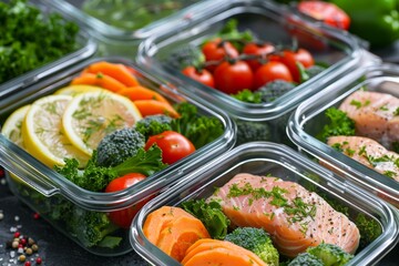 a healthy meal prep with fresh ingredients neatly arranged, embodying the clean eating concept
