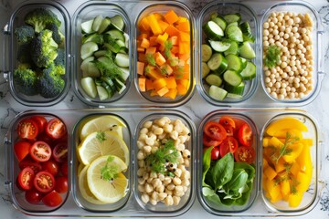 healthy meal prep with fresh ingredients neatly arranged, embodying the clean eating concept