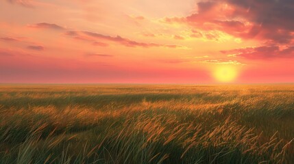 Fototapeta premium A serene sunset over a vast prairie