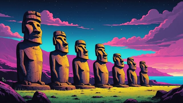 easter island chile retro neon