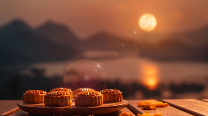moon cake mid autumn Chinese traditional festival background 